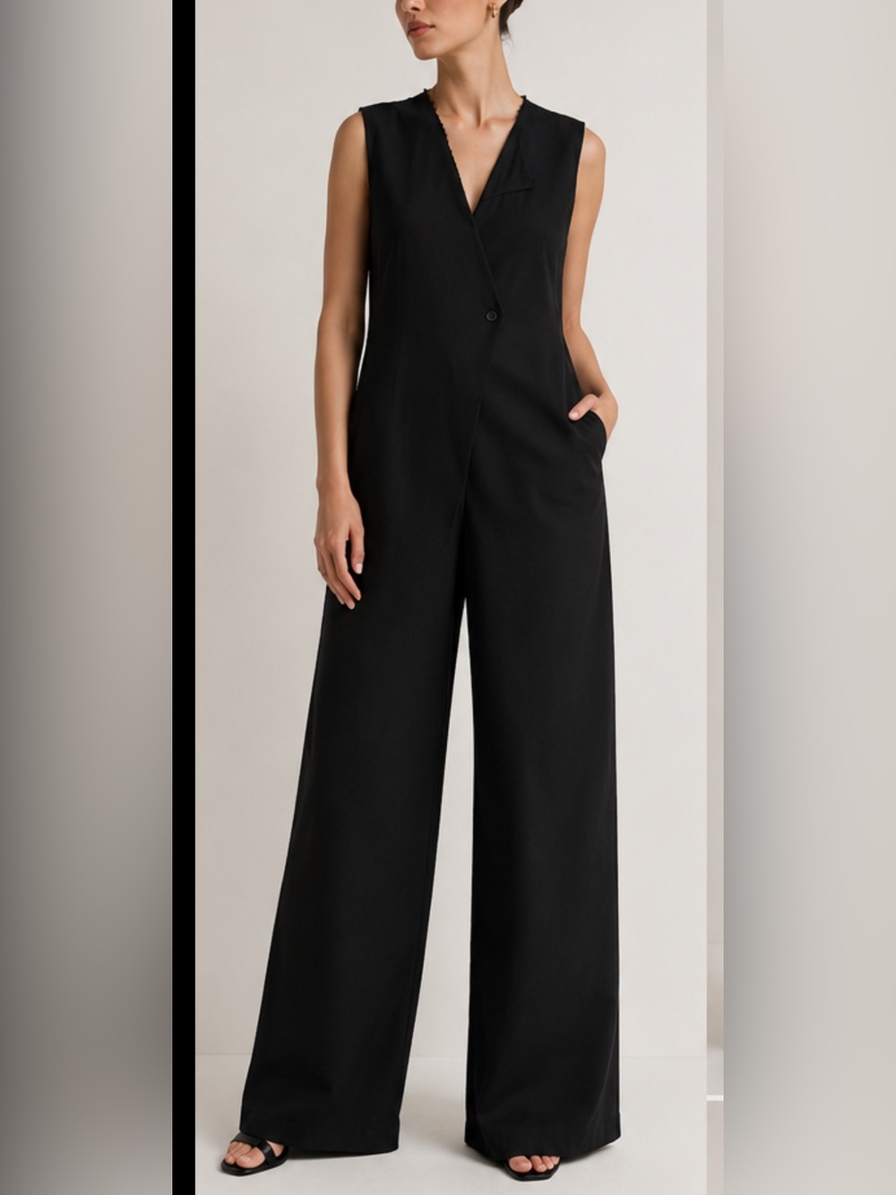 Zara NWT Black Raw Edge Wide Leg Sleeveless Jumpsuit Women’s Size S